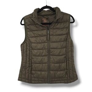 Ultra Light Packable Puffer Vest Women's Lightweight Olive Green‎ Sleeveless L